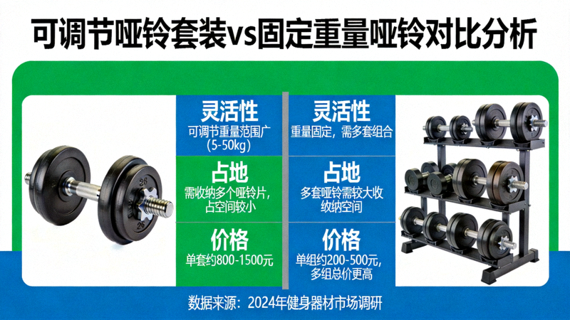 可调节哑铃套装与固定重量哑铃在灵活性、占地和价格上的对比分析