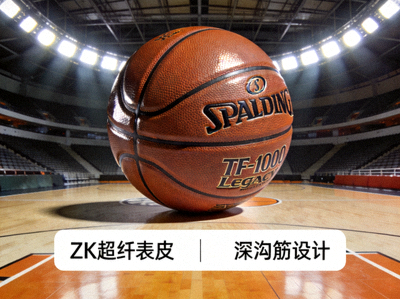 Spalding TF-1000 Legacy室内竞技篮球展示其ZK超纤表皮纹理与深沟筋设计